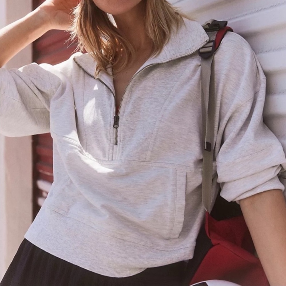 Free People Gray Quarter-Zip Pullover